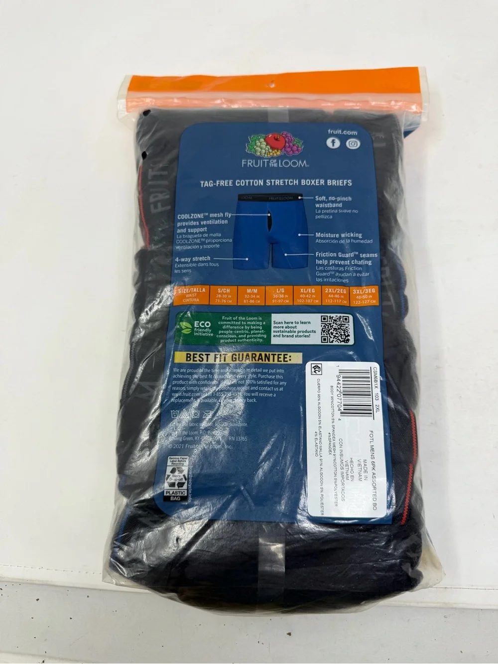 Fruit of the Loom Men's 6-Pack Cotton Stretch Boxer Briefs - Black